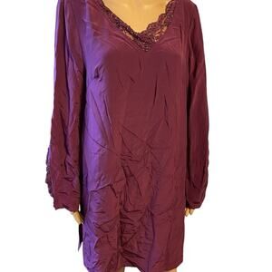 SULLY BONNELLY Silk Dress Sz 12 Maroon Sequins Luxurious Largenlook Beach Split